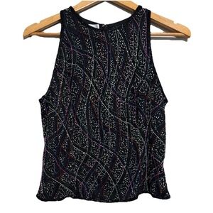 Laurence Kazar Women's Top Silk Beaded Multi Colored Sleeveless M Festival